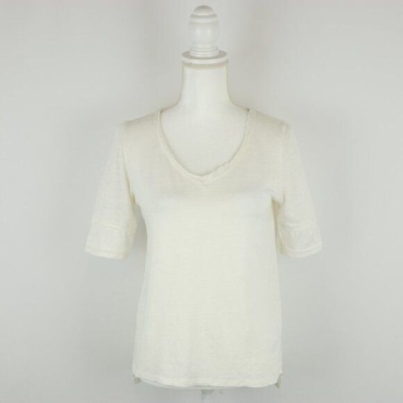 Meadow Rue by Anthropologie Women's XS White Linen Blend V-Neck Short Sleeve Tee - Picture 1 of 9